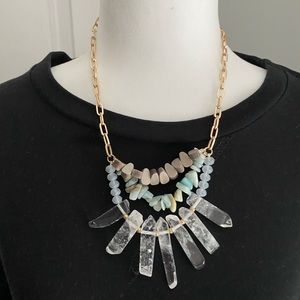 Stone and Crystal gold link necklace